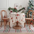 Round Christmas lace tablecloth with red poinsettia embroidery for holiday dining decor - 140*100cm / Christmas Red Poinsettia