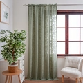 Elegant bean green lace window sheer with large floral jacquard pattern and rod pocket - Green Rose