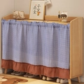 Blue and white gingham cabinet curtain with brown ruffle trim for open shelving - 100*60 / Blue Small Grid