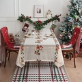 Ensemble nappe de Noël et housses de chaise avec broderies Père Noël et rennes festifs - 140*100cm / Père Noël Élan