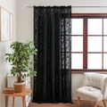 Elegant semi-transparent black lace window curtain with 3D floral embroidery pattern - Black Rose