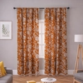 French vintage orange floral curtains with white tassels in a cozy bohemian style - 150x100cm / Warm Brown