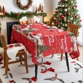 Nappe de Noël rouge avec motifs de Père Noël et sapins pour une décoration de table festive - 140*100cm / Noël Rouge