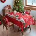Ensemble de nappe de Noël rouge festif avec motifs Père Noël et housses de coussin - 140*100cm / Noël Rouge