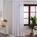 White bohemian lace curtain with floral jacquard pattern and rod pocket design - White Rose Sheer