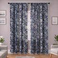 Dark blue floral fabric curtains with retro white bouquets and elegant tassel trim - 150cmx100cm / Dark Blue