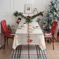Nappe de Noël en dentelle beige, nœuds rouges et housses de chaise Père Noël assorties - 140*100cm / Cloche de Bougie de Noël