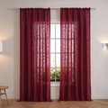 Elegant burgundy floral lace sheer curtains with rod pocket design for home decor - Burgundy Water Grass