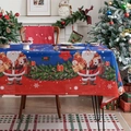 Ensemble nappe et housse de chaise de Noël avec motif Père Noël et design rouge et bleu - 140*100cm / Noël Bleu