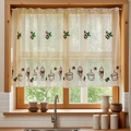 Country style beige lace kitchen curtain with embroidered coffee beans and cups - 100*55cm / Coffee Cup Embroidery