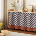 Checkerboard cabinet curtain with orange ruffled edge for dustproof home decor - Grey Checkered