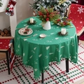 Tovaglia natalizia rotonda verde con ricami di renne e frange bianche con nappe - 150*100CM / Natale Verde