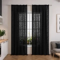 French vintage black semi-sheer lace curtain set with floral patterns for window - Black Water Grass