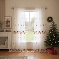 Tenda natalizia in voile bianco con ricamo Babbo Natale per decorazione festiva - W130xH214cm Pannello Singolo / Babbo Natale con Zaino