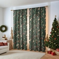 Festive dark green Christmas curtains with red and white snowflake and tree holiday prints - Christmas Tree Gifts / 140*100cm