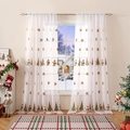 White semi-sheer Christmas curtain with embroidered Santa Claus and tree motifs - 130x214cm / Santa with Christmas Tree