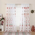 Sheer white Christmas curtain featuring Santa Claus embroidery and Navidad text - 130x214cm / Santa Gift