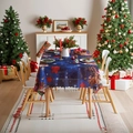 Weihnachtstischdecke mit Weihnachtsmann- und Rentier-Motiv auf dunkelblauem Sternenhimmel - 140*100cm / Blaues Weihnachten
