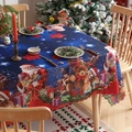 Christmas star sky tablecloth with Nutcracker and Santa Claus motifs on festive wooden table - 140*100cm / Christmas Bear Gift