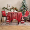 Red Christmas lace round tablecloth and chair covers set with snowflake Santa motifs - 90*90cm / Red Christmas