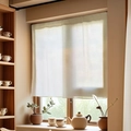 Japanese style white linen cafe curtain with semi-transparent fabric for small windows - Short Style / Natural Beige