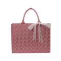 Sac fourre-tout tissé rose avec motif Xi chinois et détail de nœud en dentelle - Grand Bonheur Multiple / Rose