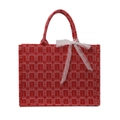 Sac fourre-tout rouge de mariage avec motifs Xi chinois et nœud en dentelle blanche - Grand Bonheur Multiple / Rouge