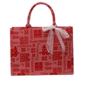 Sac fourre-tout rouge de mariage avec nœud en dentelle blanche et motif Double Bonheur - Grand Caractère Bonheur / Rouge