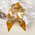 Floral French narrow silk scarf with yellow flower print and orange tips on white background - 7*90cm / Flower Yellow