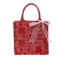 Rote chinesische Hochzeitstasche mit doppeltem Glücksdruck und weißer Spitzenschleife - Kleines Schriftzeichen Glück / Rot