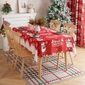 Christmas table runner with snowman and snowflake prints in red festive design - 140*100cm / Snowman