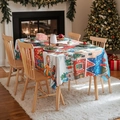 Christmas tablecloth with festive cartoon gnome and snow house patterns on a wooden table - Christmas Snow Scene
