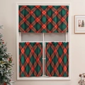 Rideaux de cuisine de Noël à carreaux rouges et verts avec cantonnière pour petites fenêtres - Cantonnière Large Unique / Rouge Vert Losange
