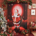 Festive American Christmas tapestry featuring Santa Claus with a gift bag on a red moon background - Santa Claus