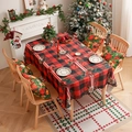 Mantel navideño con patrón de cuadros rojos y negros e impresiones florales festivas - 140*100cm / Cuadros Navideños con Lazo