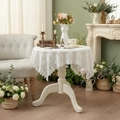 French vintage white lace tablecloth with intricate floral hollow out embroidery - 60*60cm / White