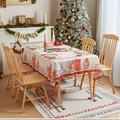 Christmas tablecloth featuring snow town illustrations with red wavy edges and tassels - 140*180cm / Christmas Snow House