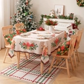 Christmas tablecloth and cushions with poinsettia print and delicate lace edges - 140*180cm / Christmas Flowers & Bells