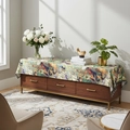 Retro floral table runner with pompom fringe on vintage wooden cabinet in cozy room - 60*60cm / Impressionist Style Width 60