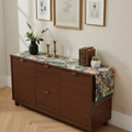 Vintage floral table runner with elegant green beaded tassels on a dark wood cabinet - Table Runner Width 33cm / 33*180cm