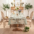 Sage green floral embroidered lace tablecloth for rectangle dining table in rustic style - 140*100cm / Green