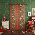 Christmas door curtain with red green plaid pattern and festive berry pine wreath print - 140*100cm Single Panel / Orange Bell Plaid