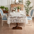 White embroidered lace tablecloth with floral patterns and elegant scalloped edges - 140*100cm / White