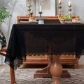 Vintage black lace tablecloth with Greek key pattern and elegant scalloped edges - Black Greek Key Pattern Tablecloth / 140*100cm