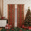 Christmas window curtain featuring red and green plaid patterns with festive berries - 140*100cm Single Panel / Candy Orange Christmas Plaid