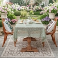 Pastoral mint green lace rectangle tablecloth with floral crochet pattern in garden setting - Necklace Pattern-Green