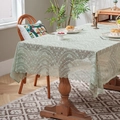 Pastoral light green lace tablecloth with hollow patterns on a wooden table setup - 140*100cm / Mint Green (Necklace)