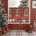 Weihnachts-Kaffeevorhang mit rotem Karo-Truck-Design für festliche Fensterdekoration - Kurze Ausführung / Rot-Grünes Karo