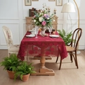 Elegant vintage red lace tablecloth with floral embroidery and scalloped edges - 140*100cm / Red