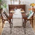 Elegant white floral lace table runner with fringe tassel trim on a wooden dining table - 35*91cm / Beige Tassel